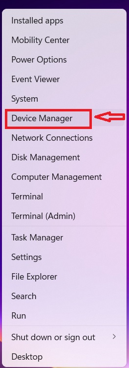 Select "Device Manager" from the menu that appears.